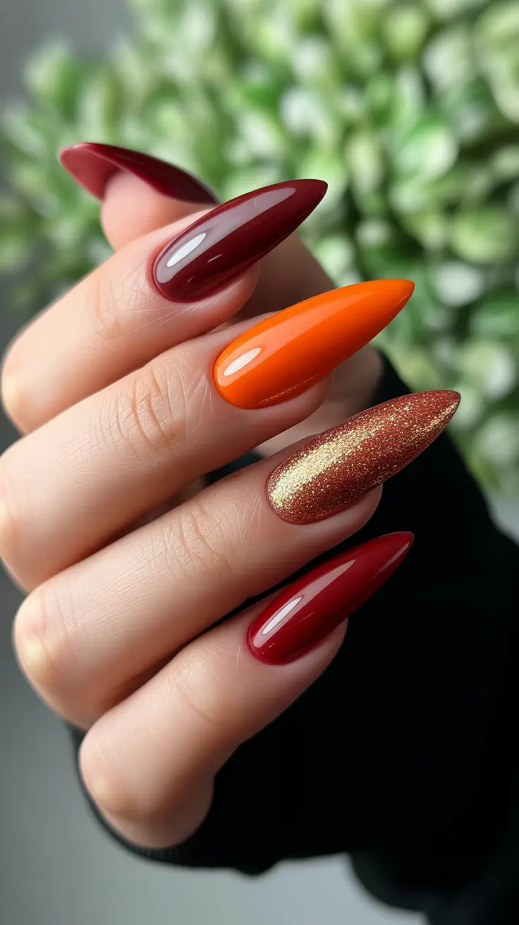 October 2025 Nail Colors Ideas Fiery Red and Gold Drama