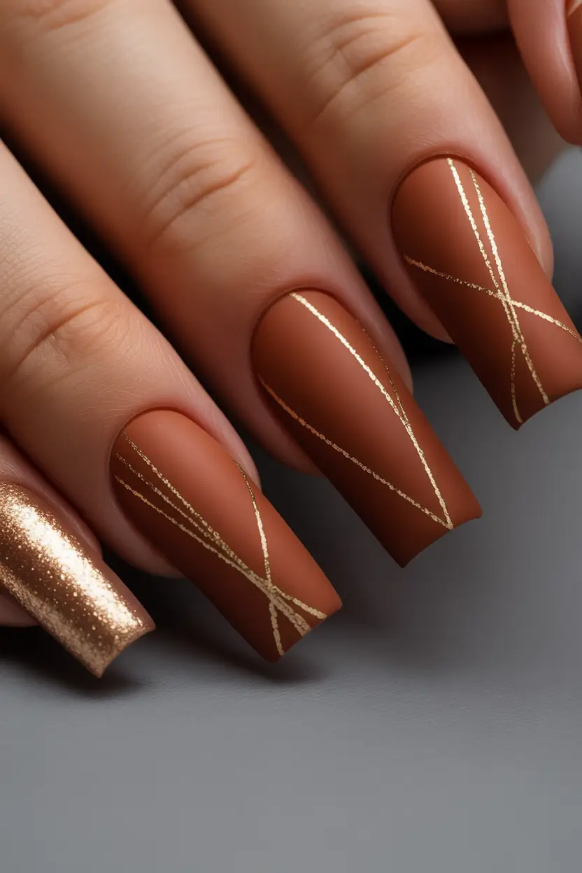 October 2025 Nail Colors Ideas Matte Caramel Gold
