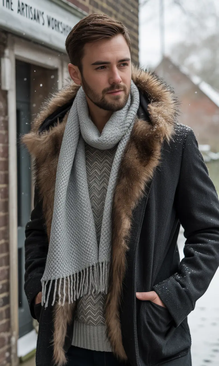 Outfit Ideas for Men Winter 2025 - 2026 Classic Fur-Trim Warmth