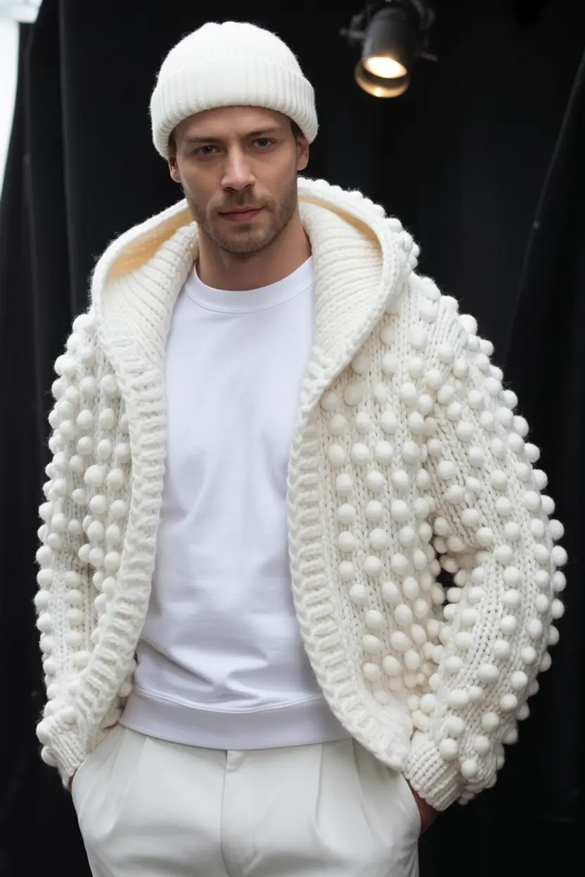 Outfit Ideas for Men Winter 2025 - 2026 Textured White Knit