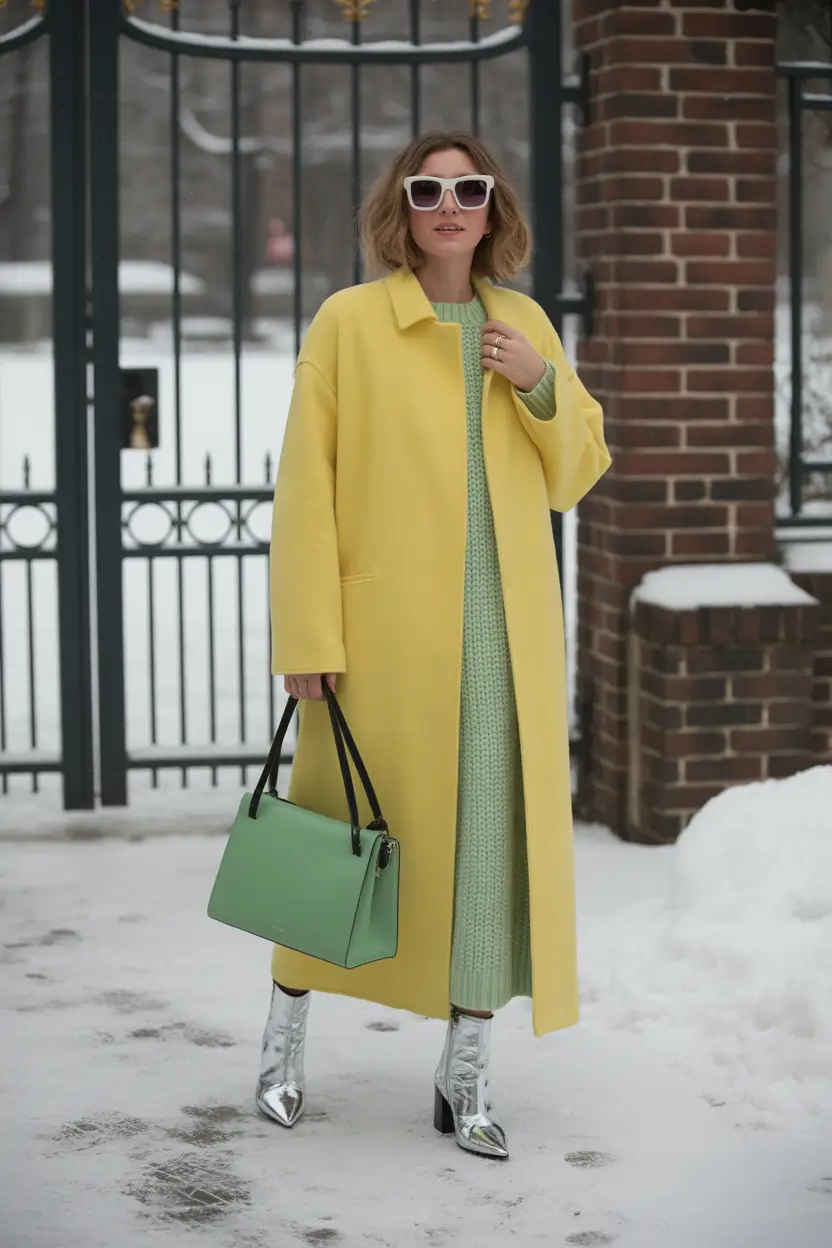 Outfit Inspiration for Winter 2025 2026 Bold Yellow Meets Soft Mint