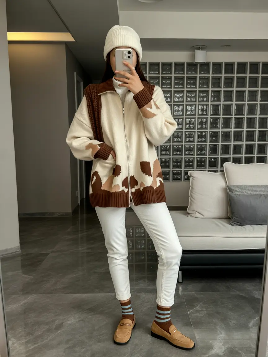 Outfit Inspiration for Winter 2025 2026 Playful Patterns & White Denim
