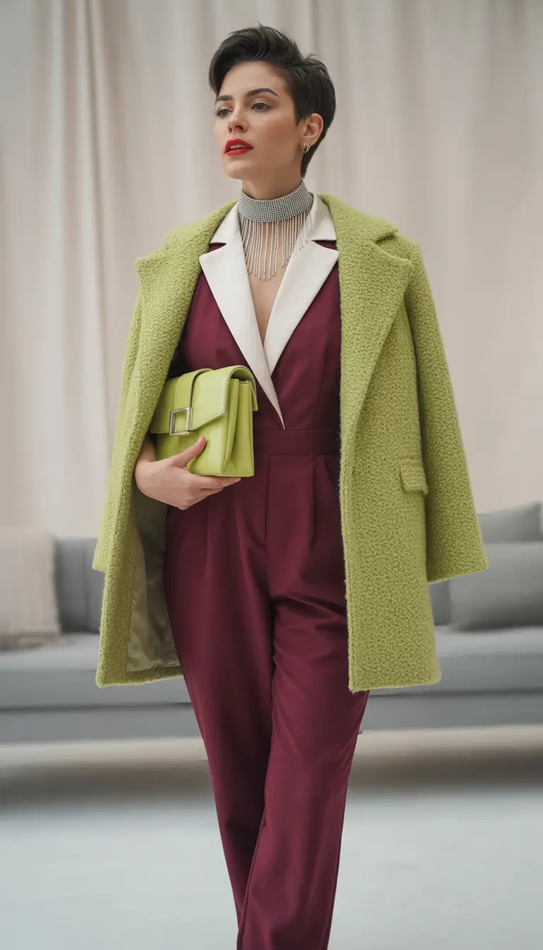 Outfit Inspiration for Winter 2025 2026 Chartreuse & Burgundy Drama
