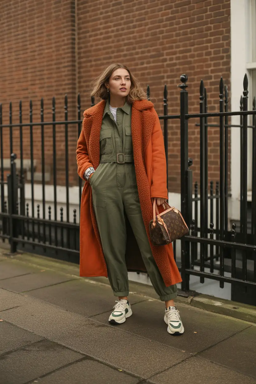 Outfits for Early Winter 2025 Rust Coat with Utility Edge
