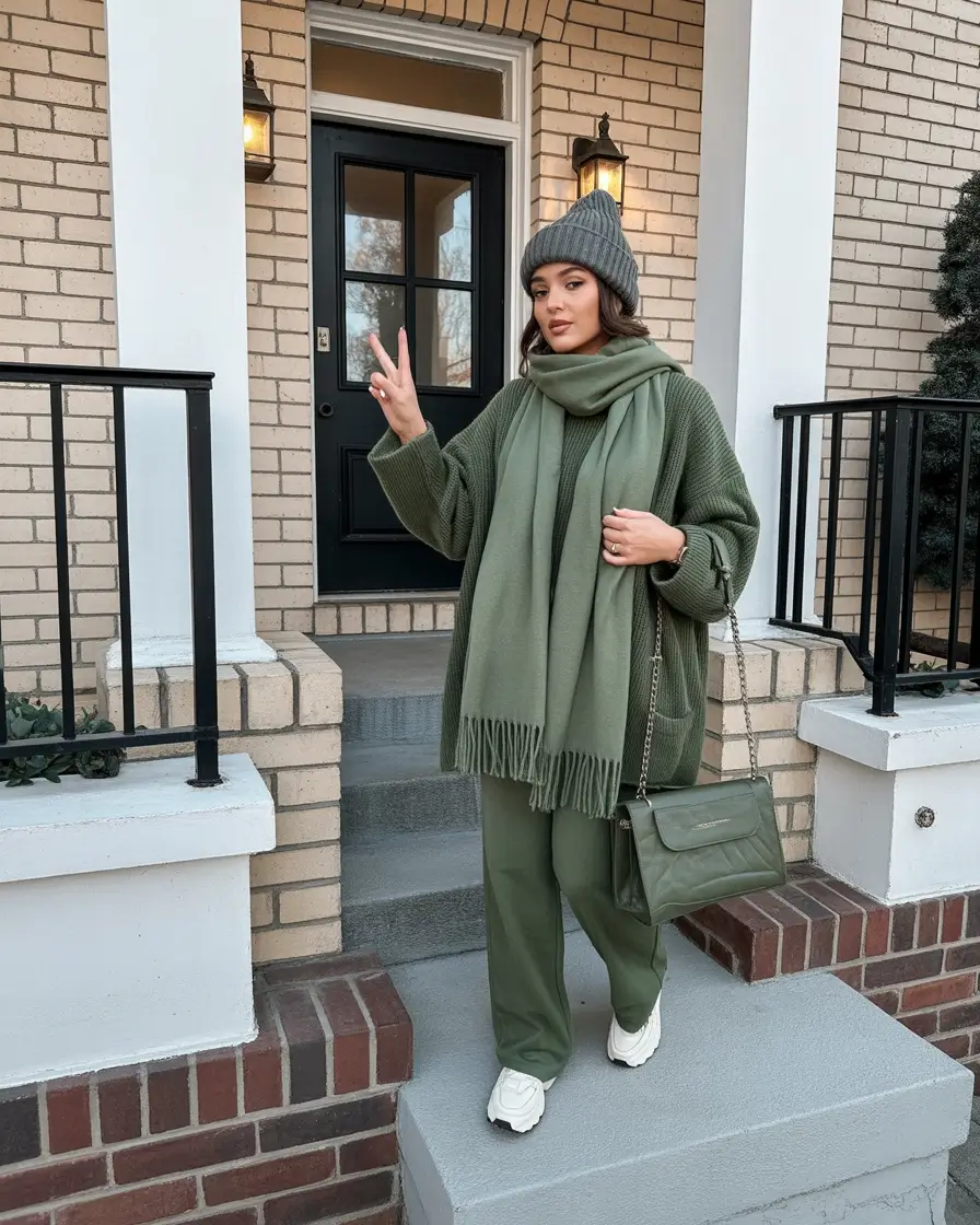 Outfits for Early Winter 2025 Monochrome Green Layers