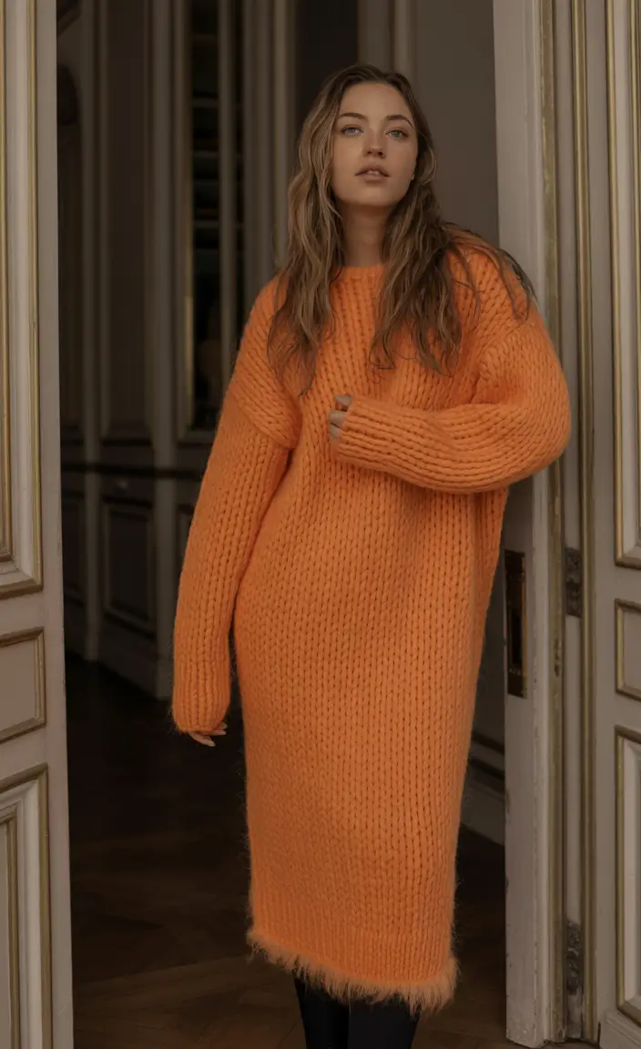 Outfits for Early Winter 2025 Bold Knit Dress Statement