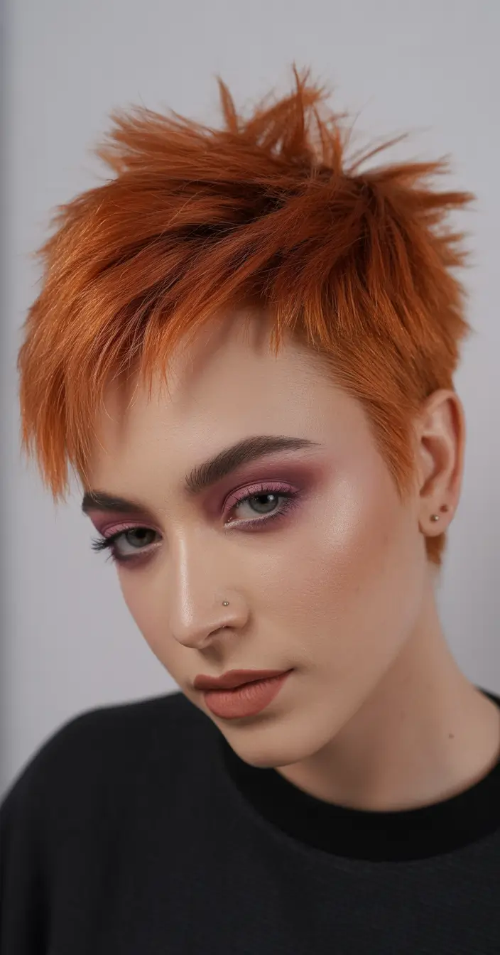 Pixie Haircuts Ideas for Winter 2025–2026 Spiky Copper Pixie