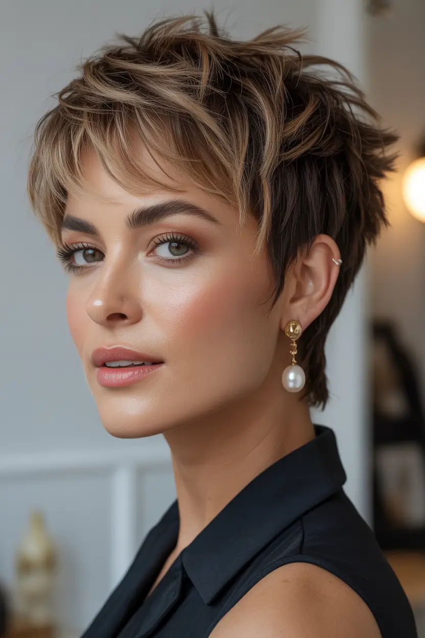 Pixie Haircuts Ideas for Winter 2025–2026 Textured Brunette Pixie