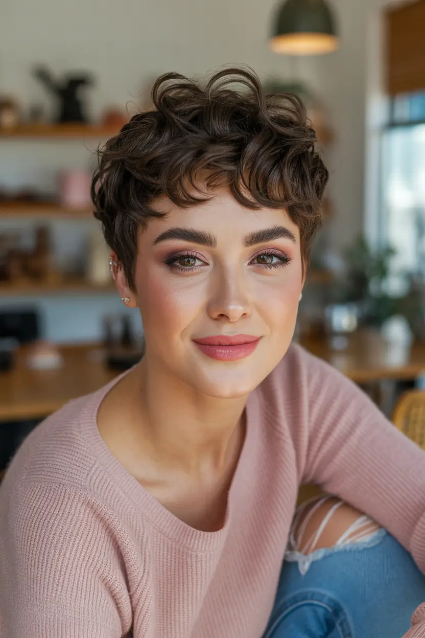 Pixie Haircuts Ideas for Winter 2025–2026 Soft Curly Pixie with Volume