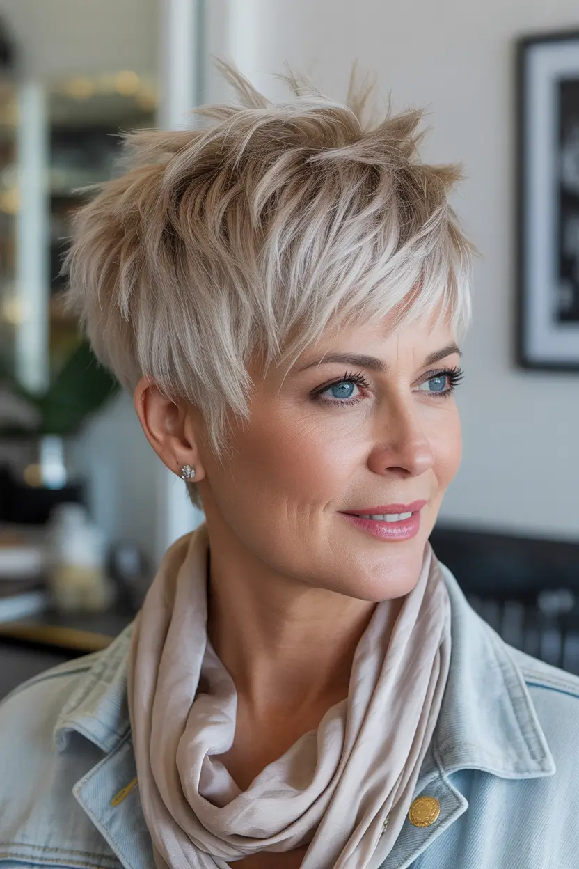 Pixie Haircuts Ideas for Winter 2025–2026 Platinum Spiky Pixie