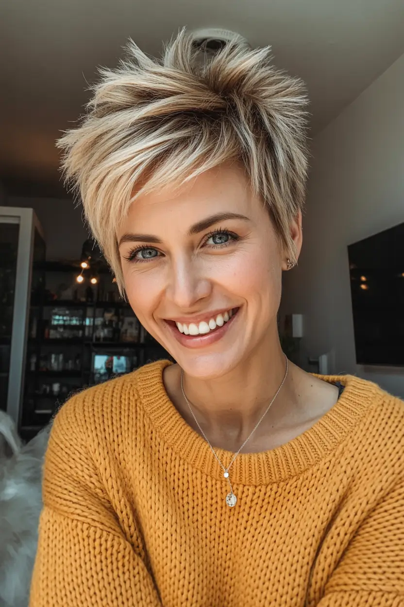 Pixie Haircuts Ideas for Winter 2025–2026 Blonde Spiky Pixie