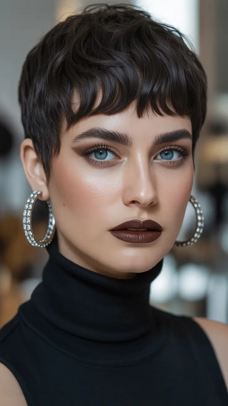 Pixie Haircuts Ideas for Winter 2025–2026 Dark Sassy Pixie