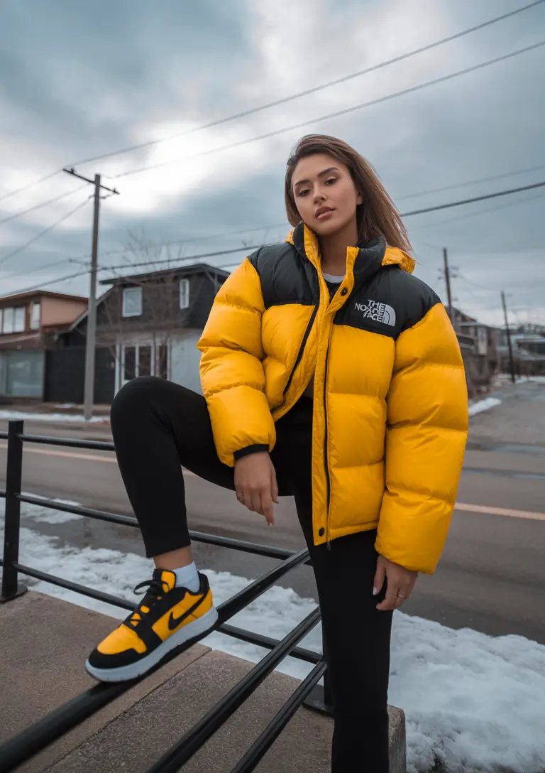 Puffer Jacket Outfit Ideas Winter 2025-2026 Street-Sport Energy in Bold Yellow
