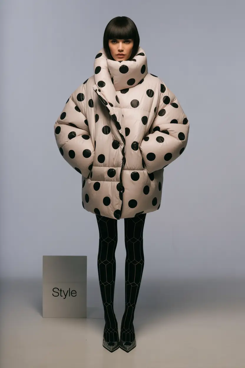 Puffer Jacket Outfit Ideas Winter 2025-2026 Playful Polka Dot Statement