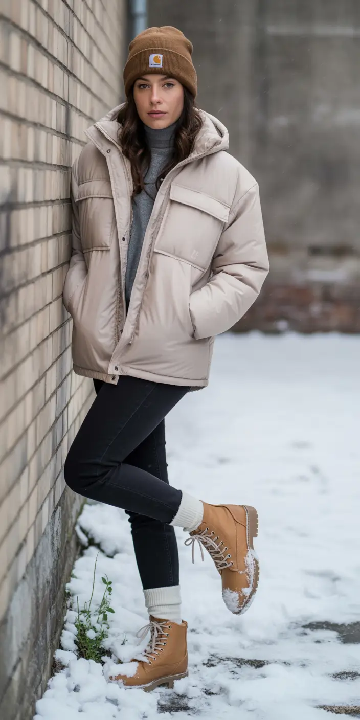 Puffer Jacket Outfit Ideas Winter 2025-2026 Timeless Beige and Brown