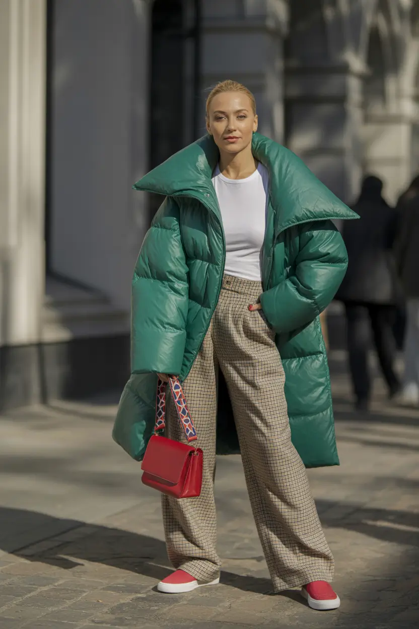 Puffer Jacket Outfit Ideas Winter 2025-2026 Retro Green With a Twist