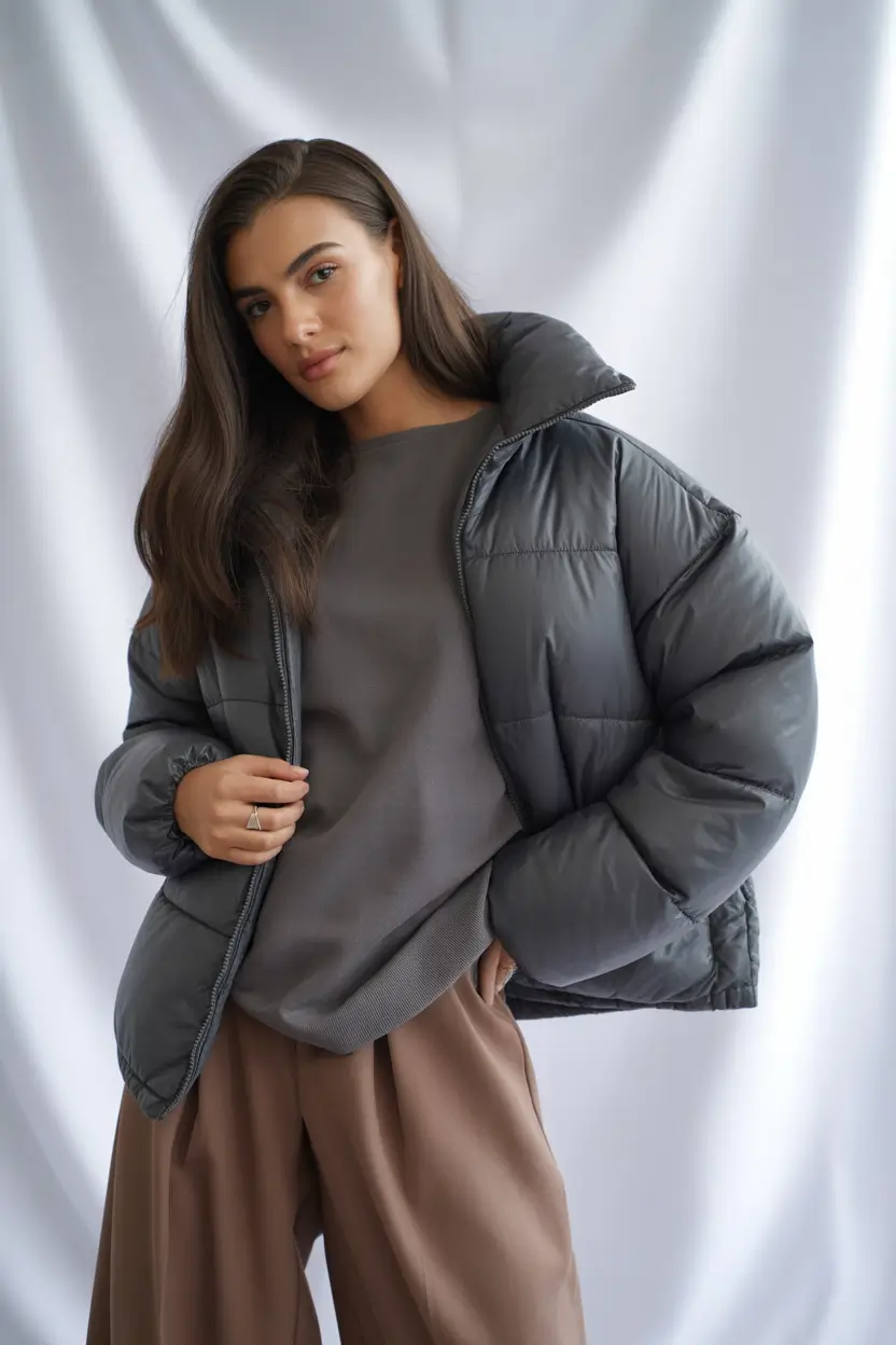 Puffer Jacket Outfit Ideas Winter 2025-2026 Minimalist Gray Layers