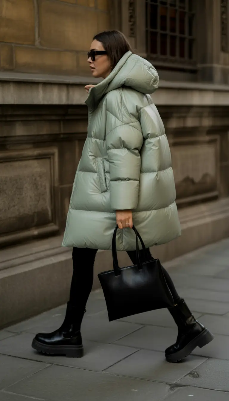 puffer jacket outfit Winter 2025 2026 Soft Sage Stroll