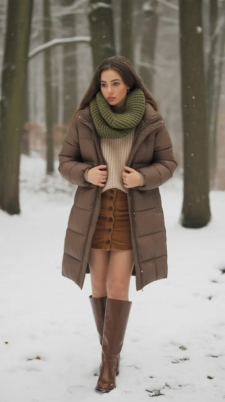 puffer jacket outfit Winter 2025 2026 Classic Winter Brown