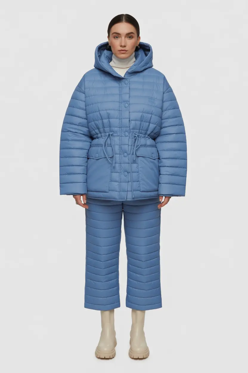 puffer jacket outfit Winter 2025 2026 light blue women aesthetic