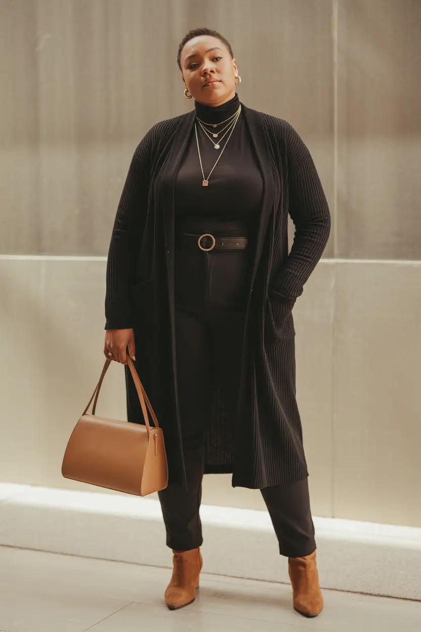 Stylish Plus Size Outfits Winter 2025–2026 Monochrome Black Magic