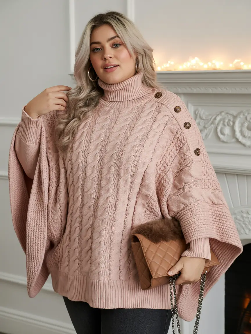 Stylish Plus Size Outfits Winter 2025–2026 Blush Knit Elegance