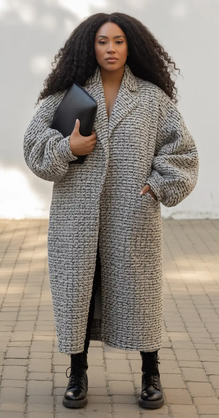 Stylish Plus Size Outfits Winter 2025–2026 Oversized Check Coat