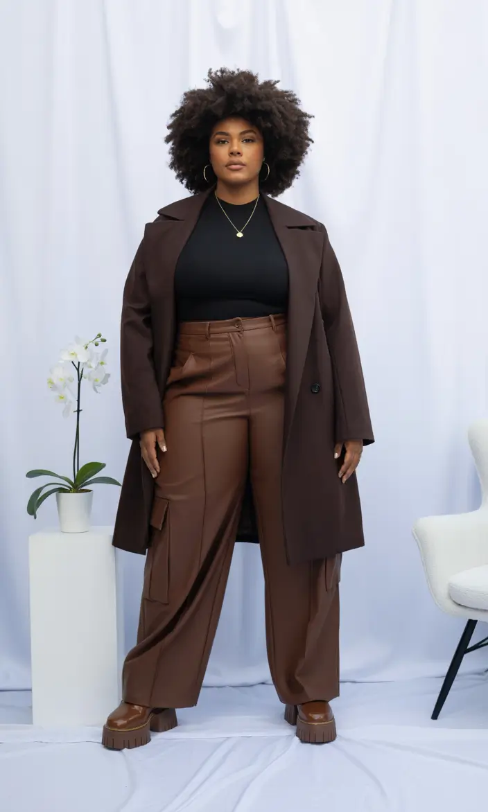 Stylish Plus Size Outfits Winter 2025–2026 Brown Power Suiting