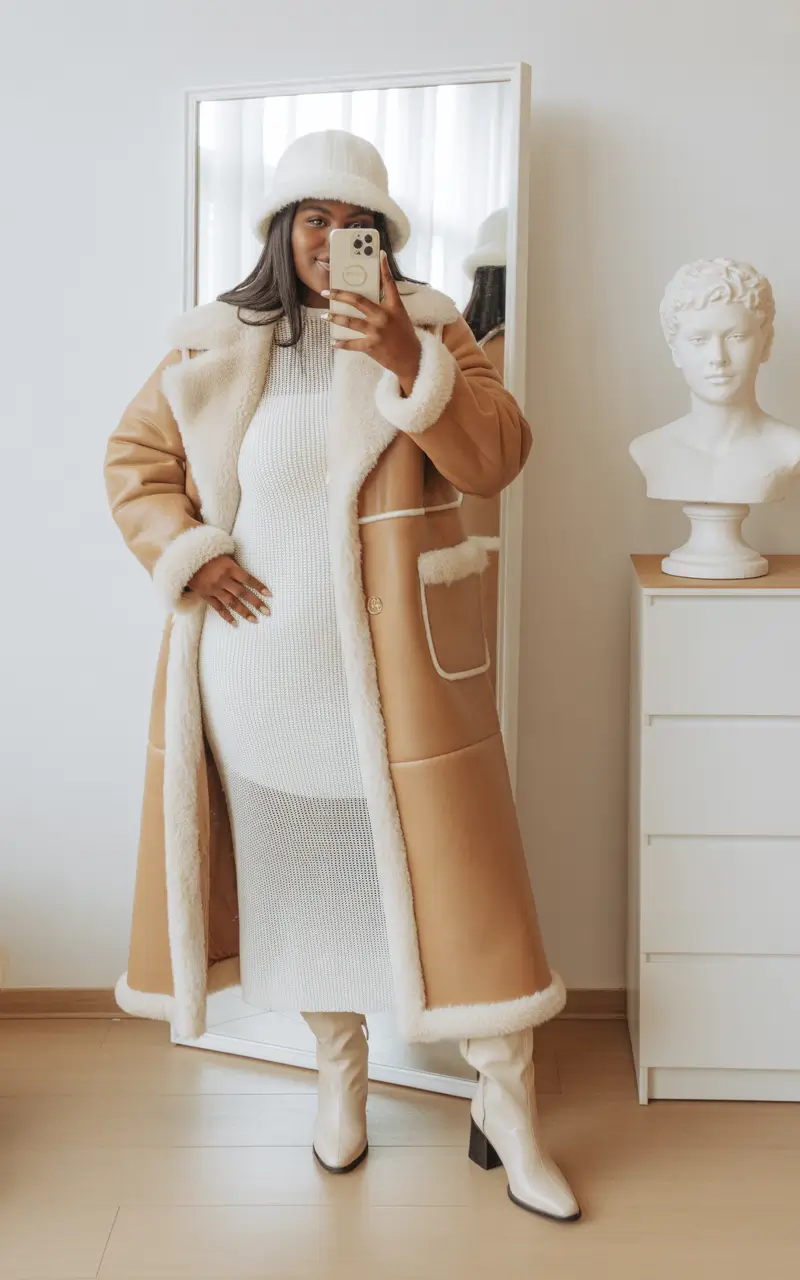 Stylish Plus Size Outfits Winter 2025–2026 Shearling Statement