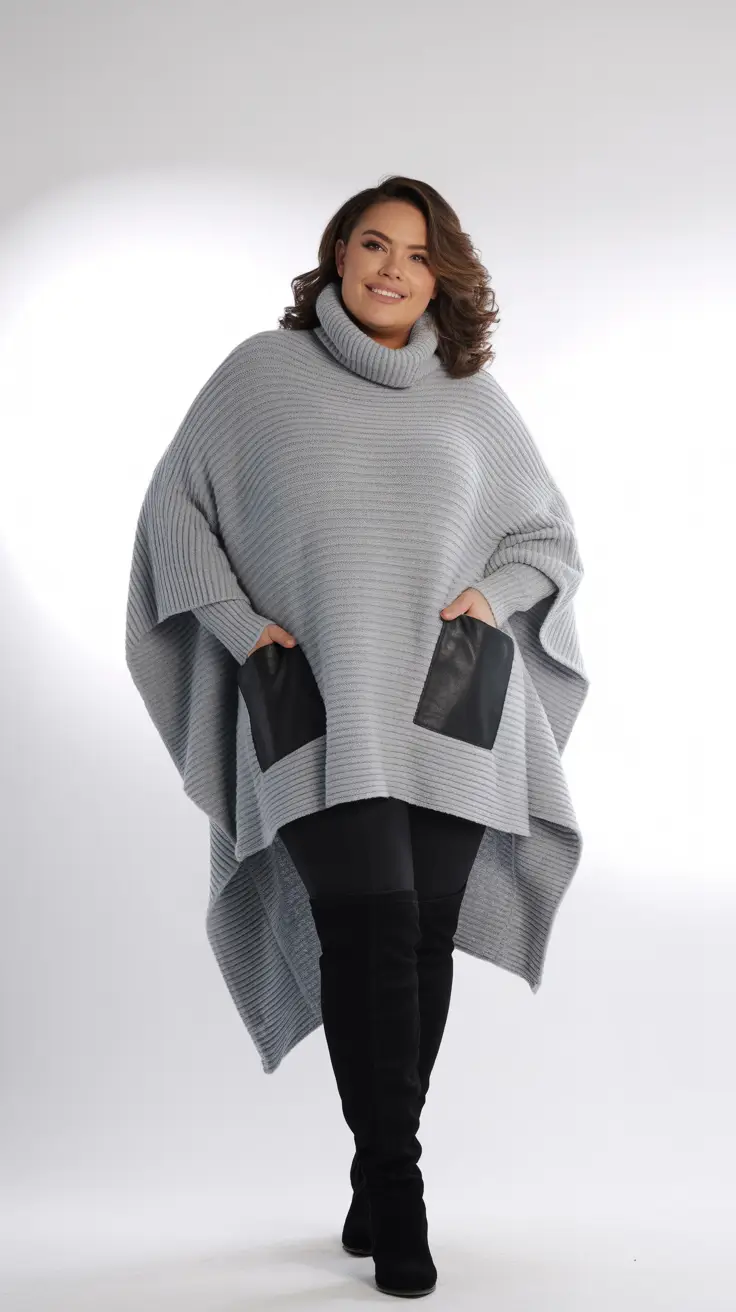 Stylish Plus Size Outfits Winter 2025–2026 Grey Knit Drama