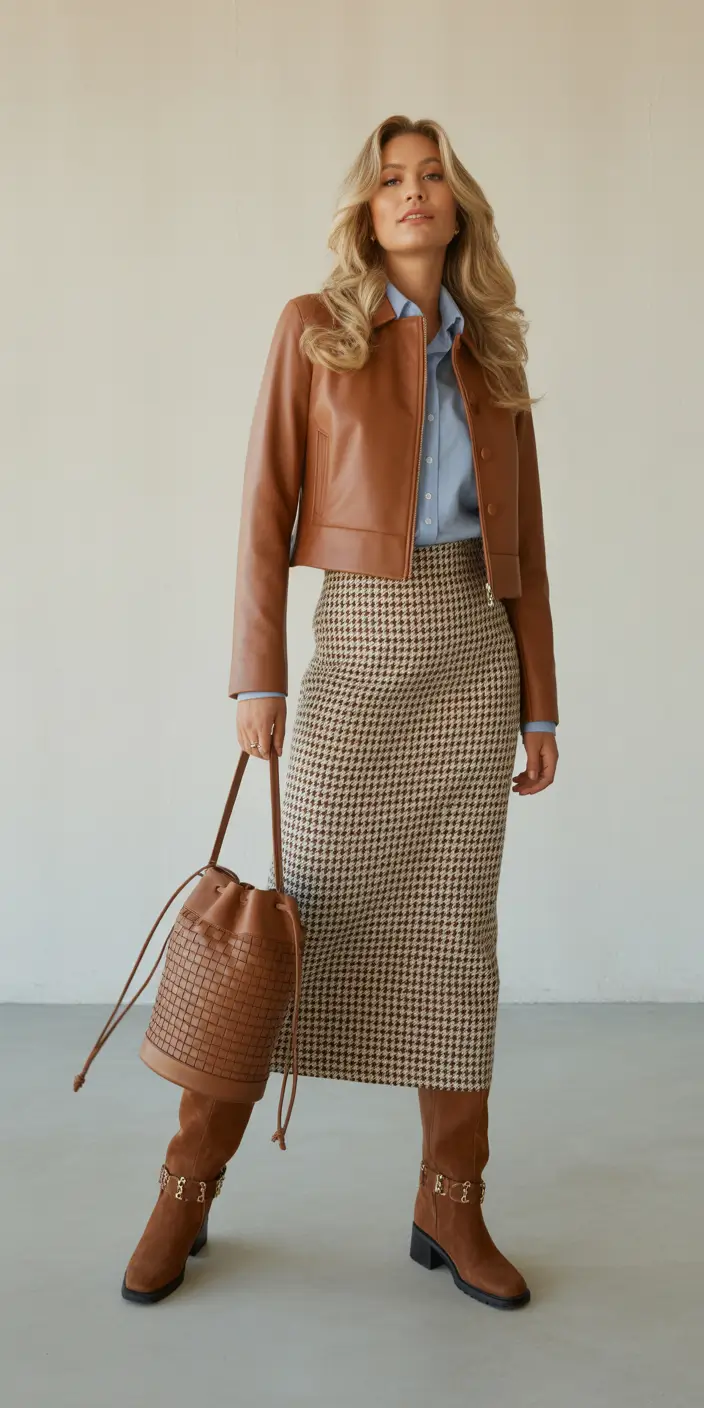 Women business classy Timeless Leather and Houndstooth