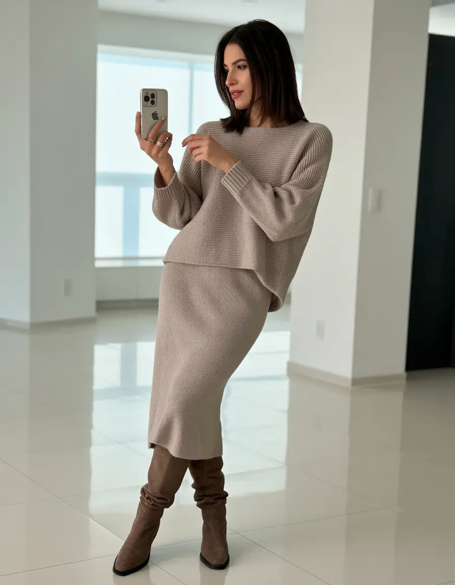 Women casual work wardrobe Cozy Knit Coordination