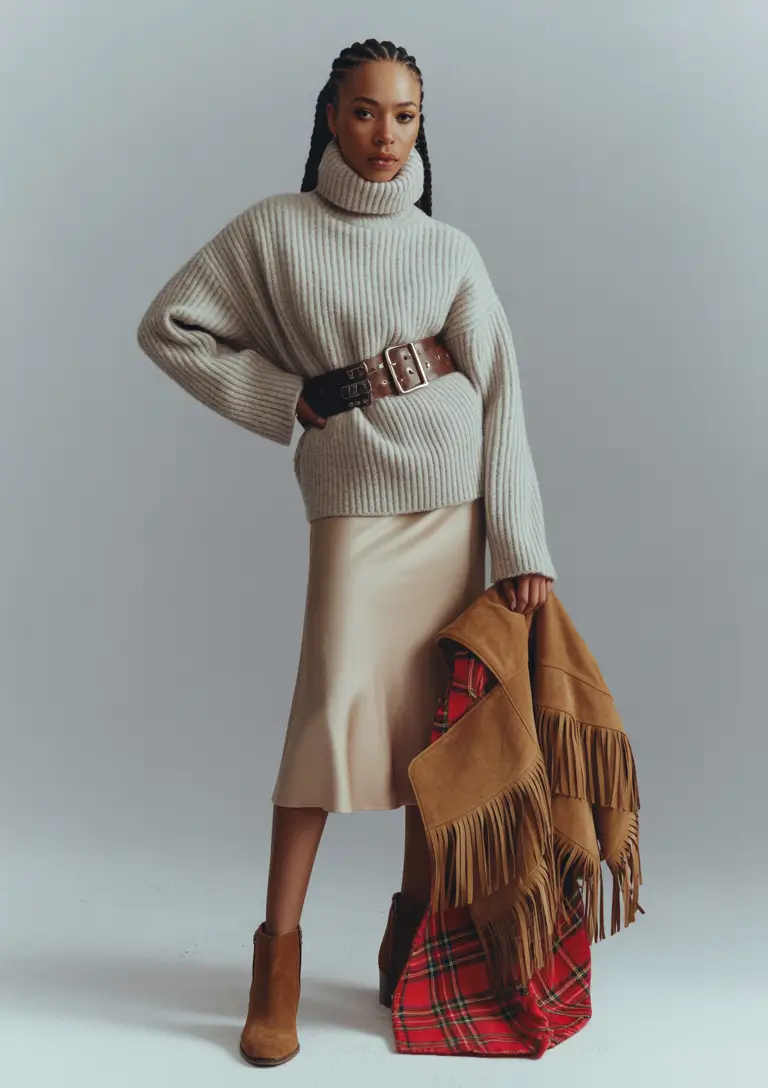 Women casual simple Belted Knit Chic