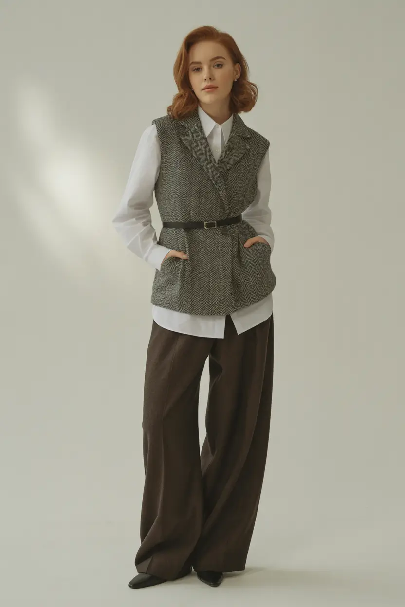 Women business workwear work attire Belted Vest Statement