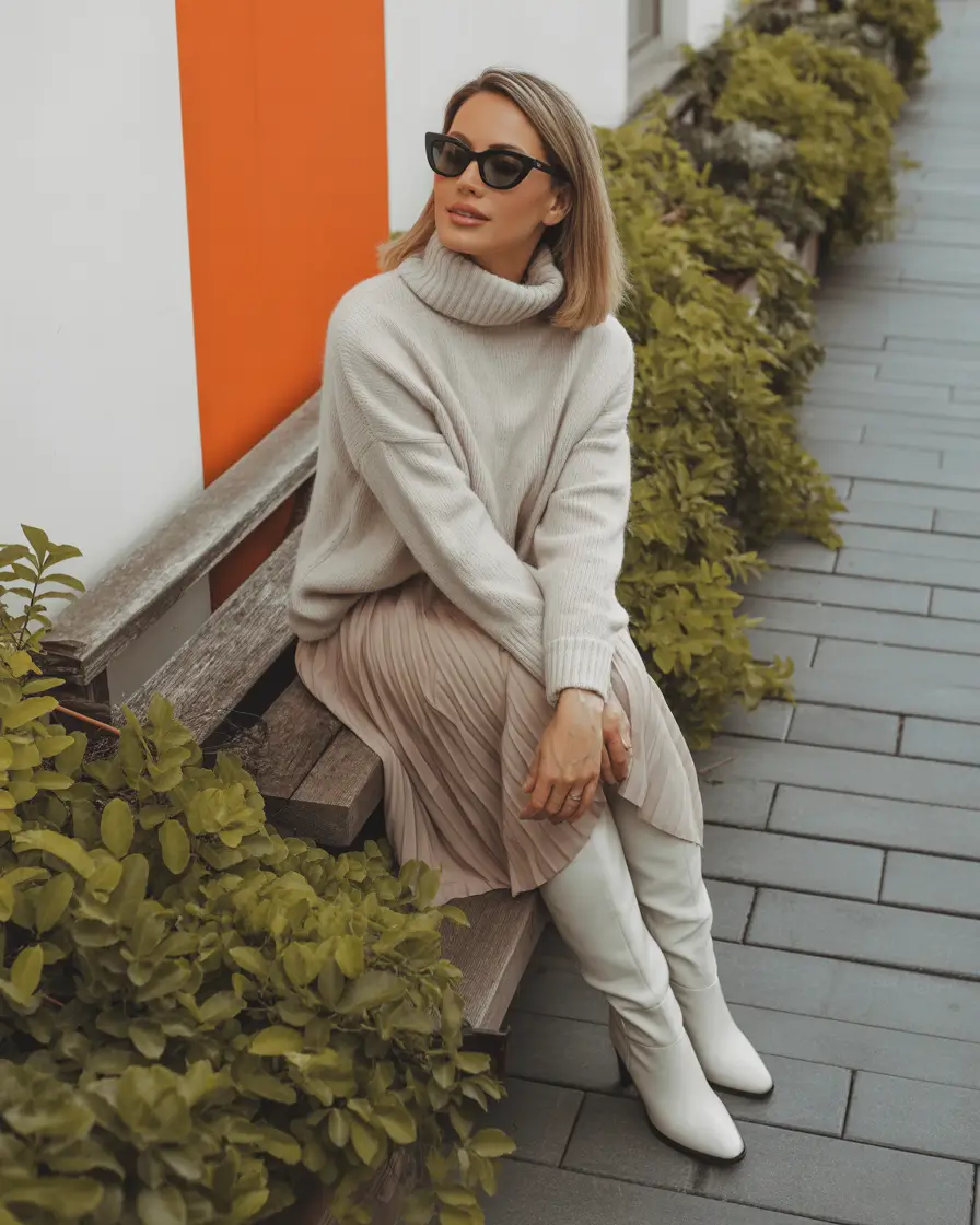 Women winter office outfits women cold Soft Pleats and Turtleneck Charm