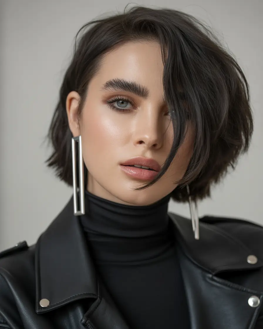 Trendy Short Haircuts Winter 2025–2026 – Black Bob Side Part