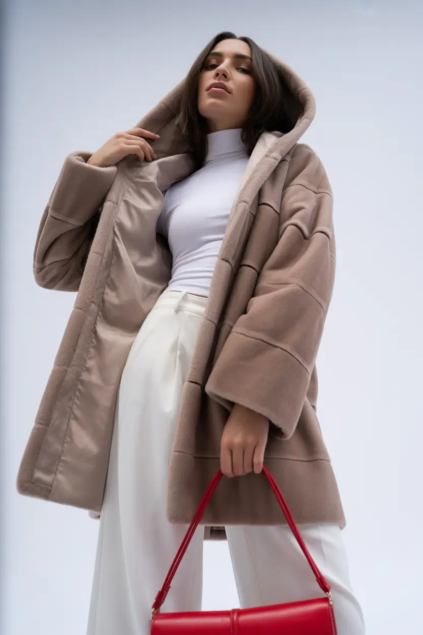 Trendy Winter Fashion Outfit Ideas 2025 2026 Neutral Layers with a Pop of Red