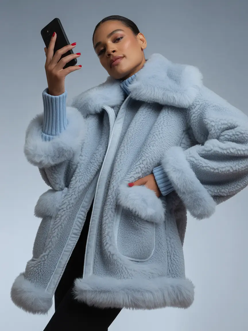 Trendy Winter Fashion Outfit Ideas 2025 2026 Shearling Comfort in Blue