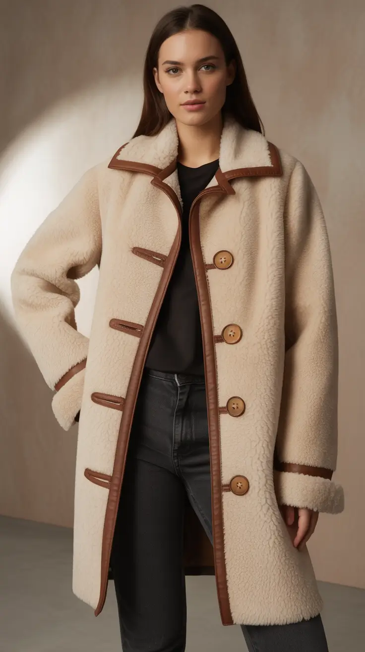 Trendy Winter Fashion Outfit Ideas 2025 2026 Shearling with Rustic Details