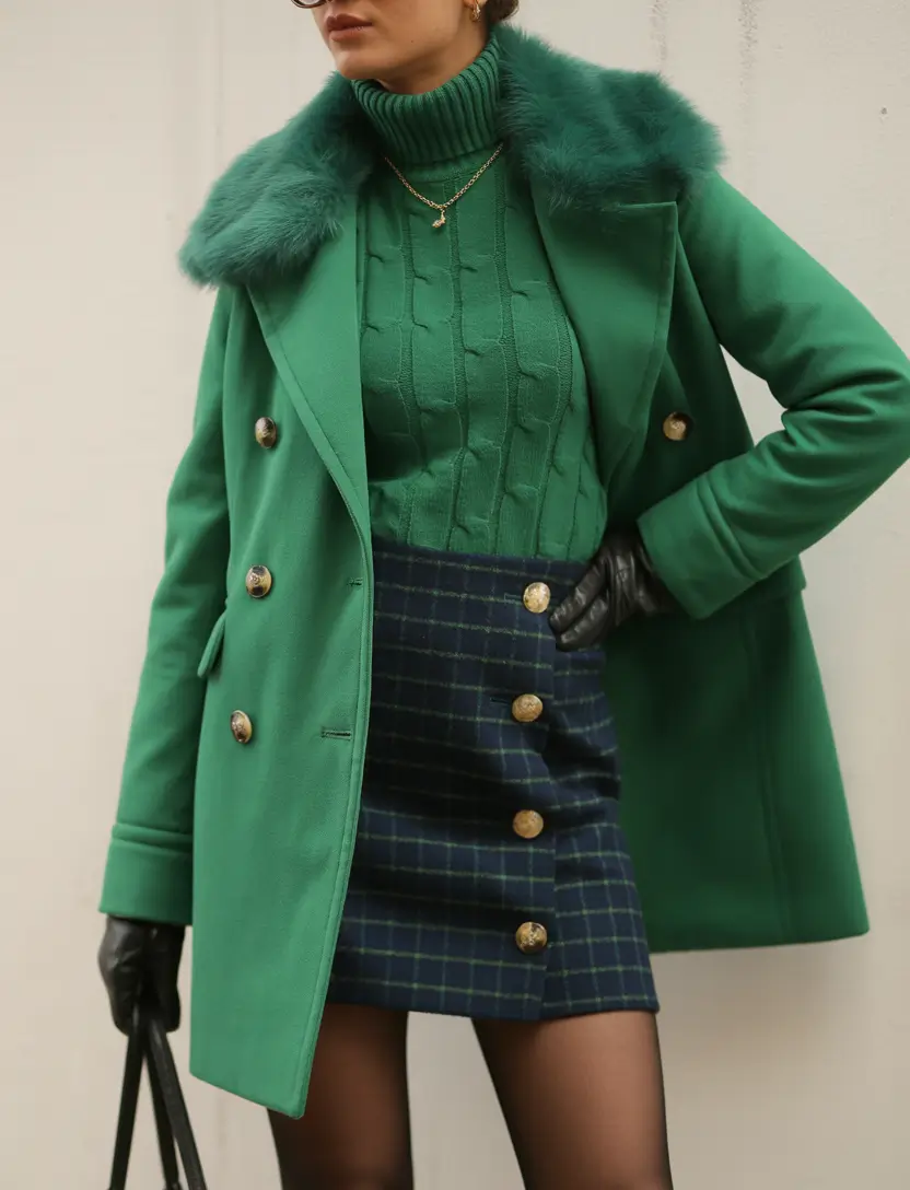Trendy Winter Fashion Outfit Ideas 2025 2026 Emerald Statement with Skirt