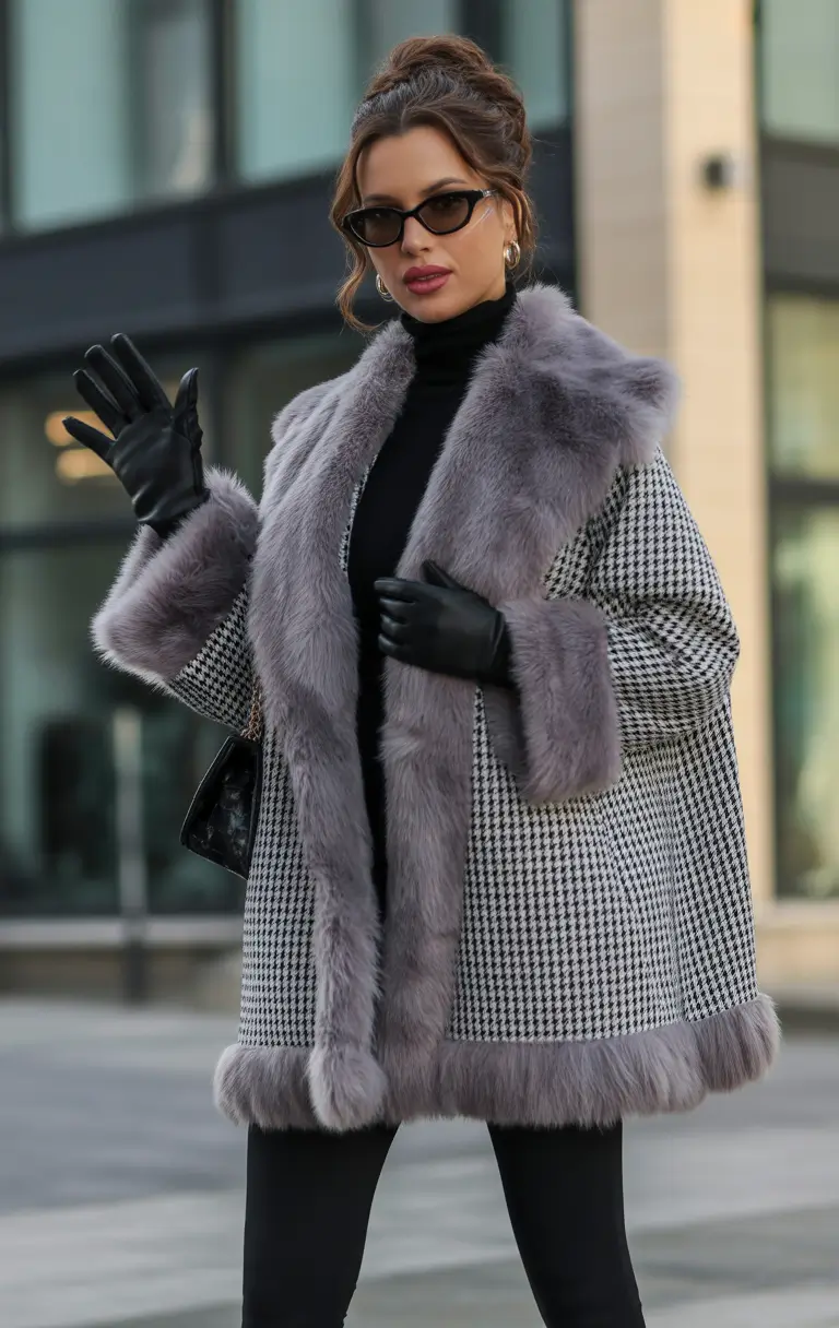 Trendy Winter Outfits 2025 2026 New Ideas Retro Chic with Houndstooth and Fur