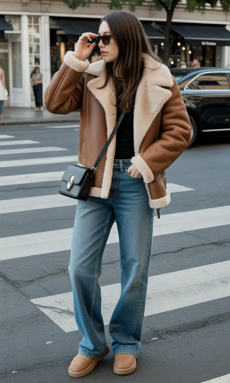 Trendy Winter Outfits 2025 2026 New Ideas Street Shearling with Relaxed Denim