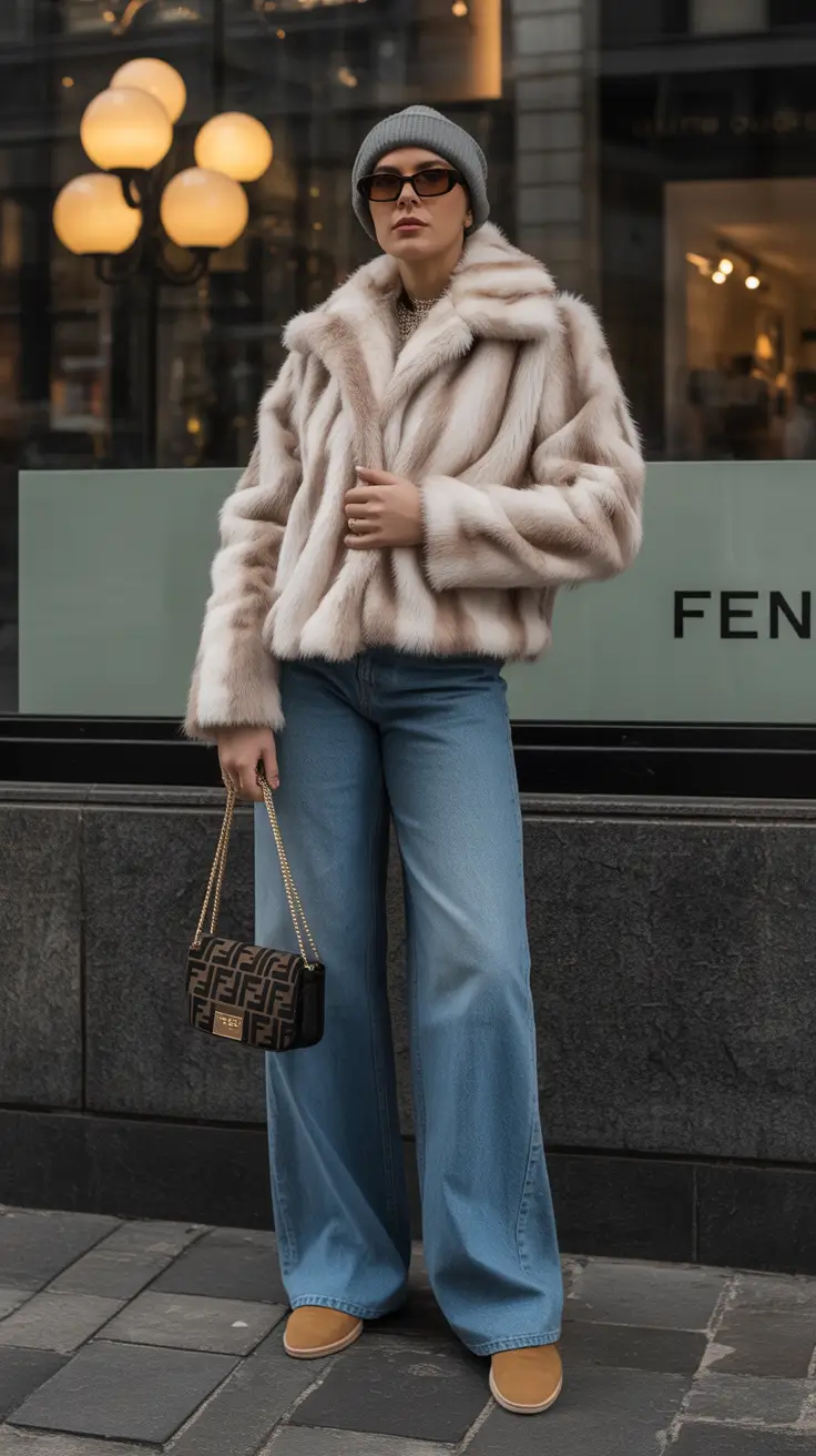 Trendy Winter Outfits 2025 2026 New Ideas Retro Flare with Winter Fur