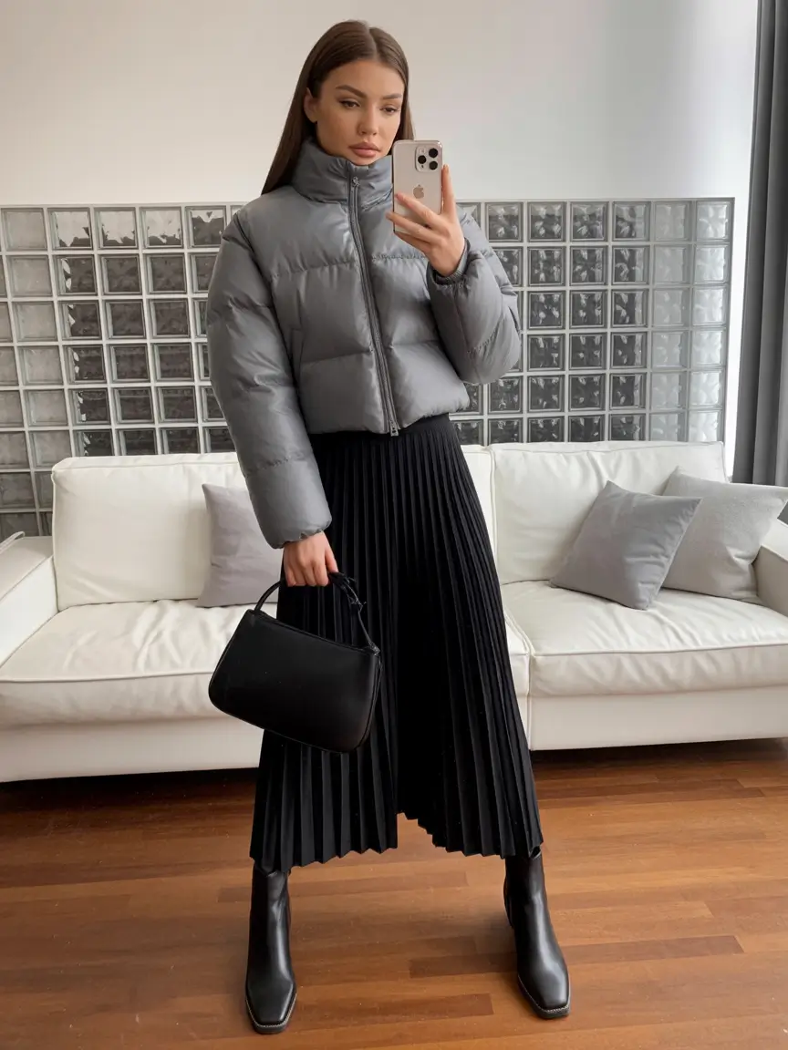 Winter 2025–2026: Classy Outfits for Women Grey Pleated Ease