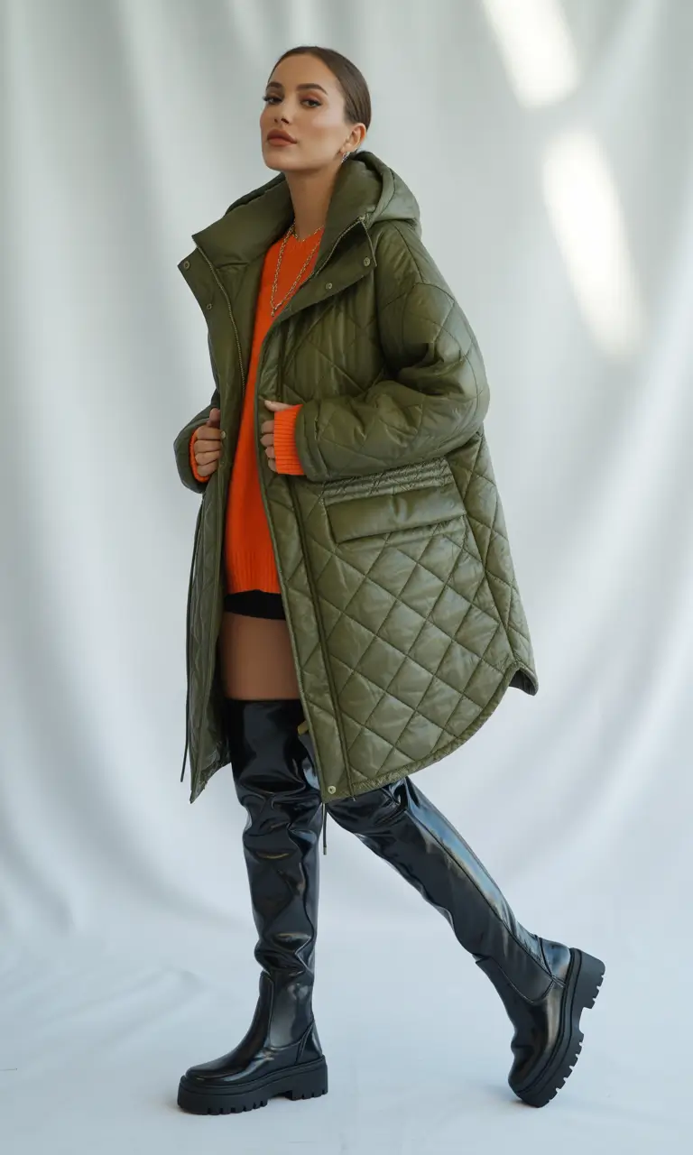 Winter 2025–2026: Classy Outfits for Women Olive Quilted Statement