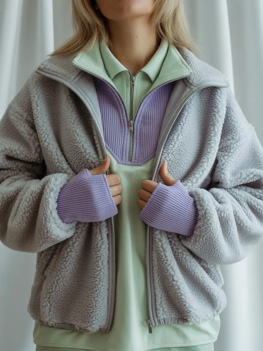 Winter 2025–2026 classy outfits for women lavender and mint fleece set