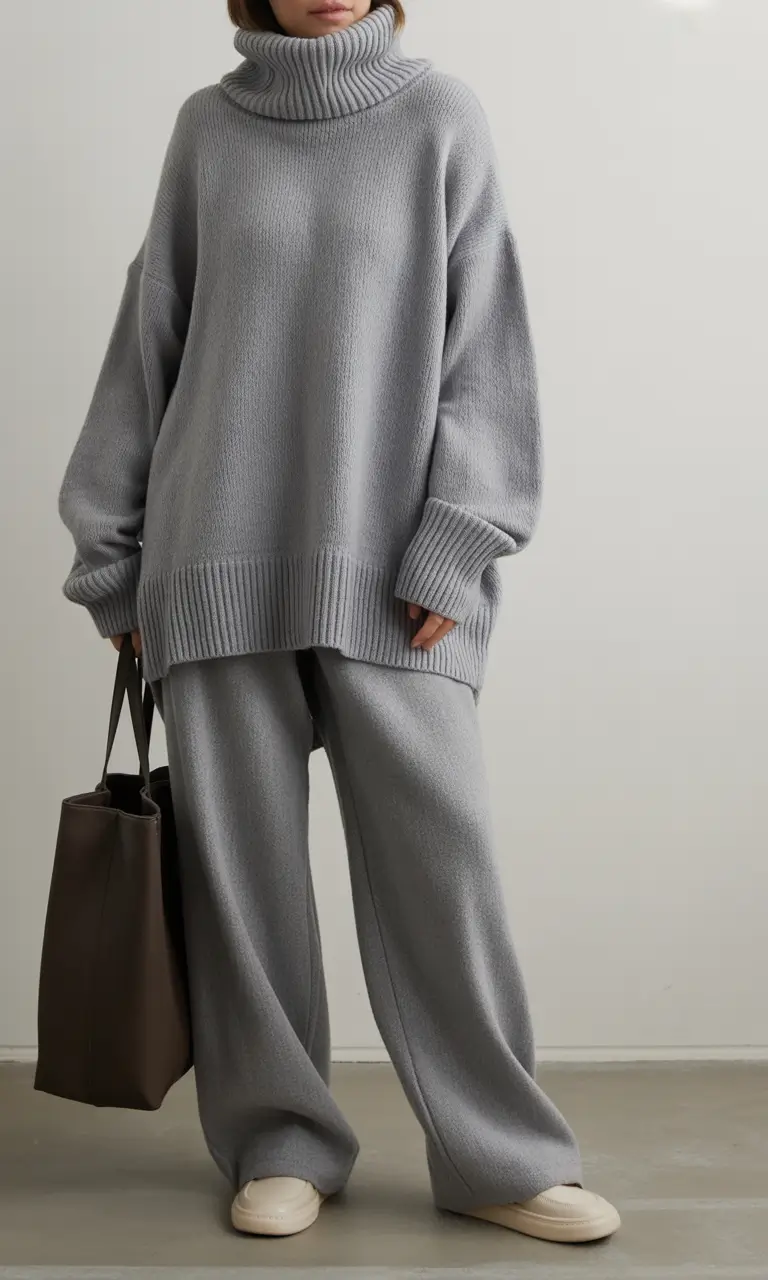 Winter 2025 2026 comfy outfit ideas Monochrome Knit Perfection