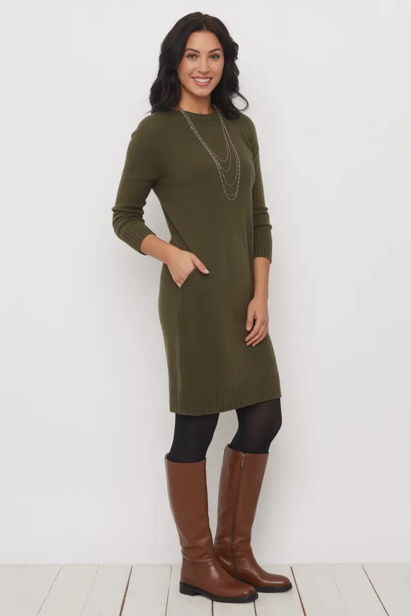 Winter 2025 2026 comfy outfit ideas Olive Sweater Dress Classic