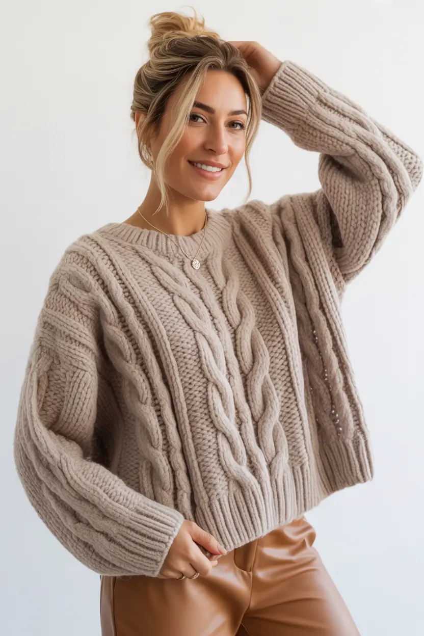 Winter 2025 2026 comfy outfit ideas Cable-Knit Neutrals
