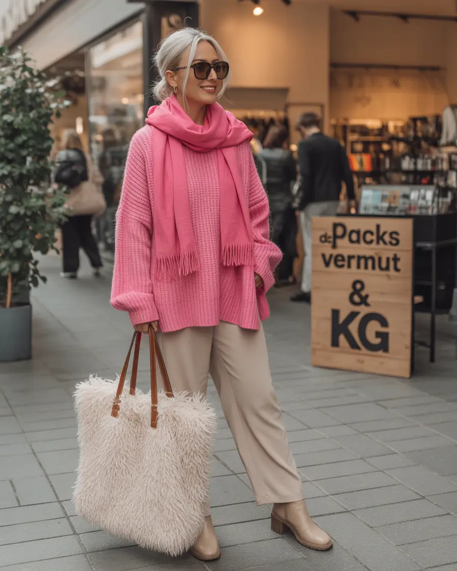 Winter 2025 2026 comfy outfit ideas Bold in Winter Pink